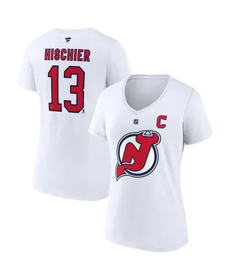 Women's Fanatics Nico Hischier White New Jersey Devils Special Edition 2.0 Name and Number V-Neck T-shirt