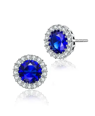 Genevive Sterling Silver with Colored Cubic Zirconia Stud Earrings