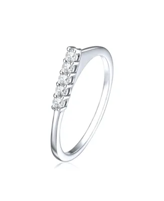 Genevive Rhodium-Plated with Cubic Zirconia Chevron Tower Slender Stacking Ring Sterling Silver