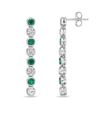 Lab Grown Emerald and Lab Grown White Sapphire Bezel Set Drop Earrings in Sterling Silver