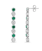 Lab Grown Emerald and Lab Grown White Sapphire Bezel Set Drop Earrings in Sterling Silver