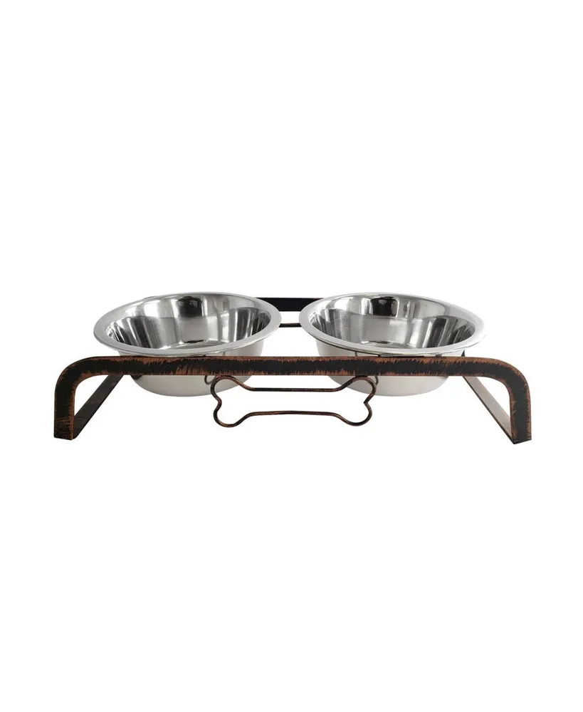 PawHut Elevated Dog Bowls Feeder with Stainless Steel Set Twin