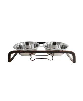 JoJo Modern Pets Country Living Life with Pets Rustic Dog Bone Elevated Feeder - 2 Stainless Steel Bowls, 1qt Each - Sturdy & Stylish