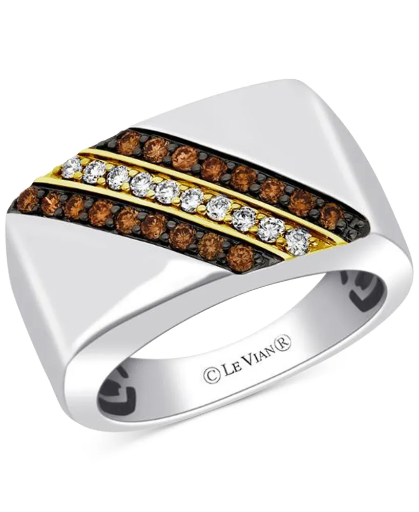 Le Vian Men's Chocolate Diamond (3/8 ct. t.w.) & Nude Diamond (1/5 ct. t.w.) Diagonal Ring in Sterling Silver & 14k Gold-Plate
