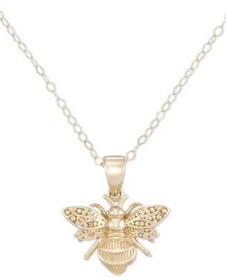 Textured Bee Three Dimensional 18" Pendant Necklace in 10k Gold