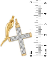 Esquire Men's Jewelry 2-Pc. Set Cubic Zirconia Cross and Horn Pendants in 14k Gold-Plated Sterling Silver, Created for Macy's