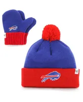 Little Boys and Girls '47 Brand Royal, Red Buffalo Bills Bam Bam Cuffed Knit Hat with Pom and Mittens Set