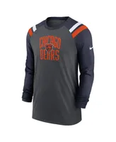 Men's Nike Heathered Charcoal, Navy Chicago Bears Tri-Blend Raglan Athletic Long Sleeve Fashion T-shirt