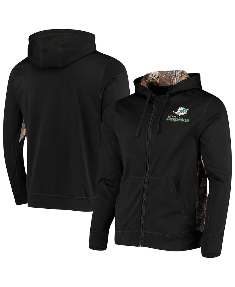 Men's Dunbrooke Black, Realtree Camo Miami Dolphins Decoy Tech Fleece Full-Zip Hoodie