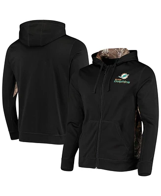 Men's Dunbrooke Black, Realtree Camo Miami Dolphins Decoy Tech Fleece Full-Zip Hoodie