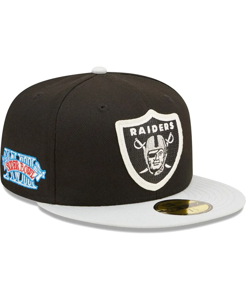 Men's New Era Black, Silver Las Vegas Raiders Super Bowl Xviii Letterman 59FIFTY Fitted Hat