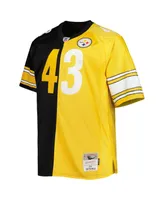 Men's Mitchell & Ness Troy Polamalu Black and Gold Pittsburgh Steelers Big and Tall Split Legacy Retired Player Replica Jersey