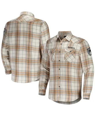 Men's Nfl x Darius Rucker Collection by Fanatics Tan Las Vegas Raiders Flannel Long Sleeve Button-Up Shirt