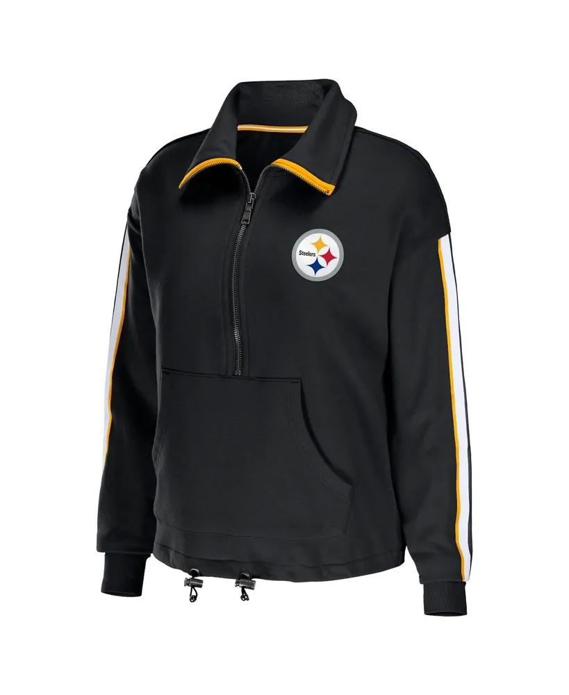 Women's Wear by Erin Andrews Black Pittsburgh Steelers Logo Stripe Half-Zip Top