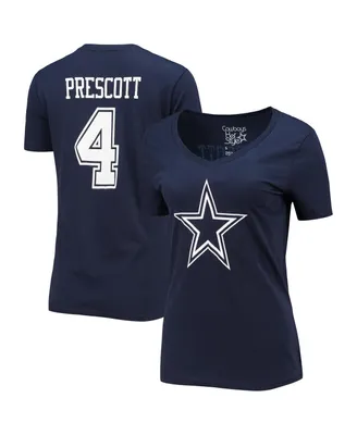 Women's Fanatics Dak Prescott Navy Dallas Cowboys Player Icon Name and Number V-Neck T-shirt