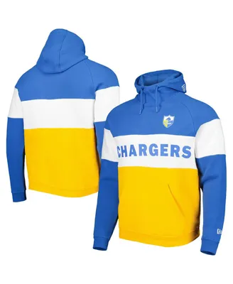 Men's New Era Gold and Powder Blue Los Angeles Chargers Colorblock Throwback Pullover Hoodie