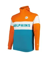 Men's New Era Aqua Miami Dolphins Big and Tall Throwback Colorblock Raglan Pullover Hoodie