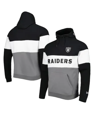 Men's New Era Silver and Black Las Vegas Raiders Colorblock Current Pullover Hoodie