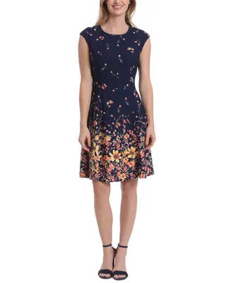 London Times Women's Scattered Floral-Print Fit & Flare Dress