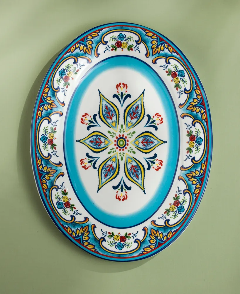 Euro Ceramica Zanzibar Ceramic Artisan Design 16" Oval Serving Platter