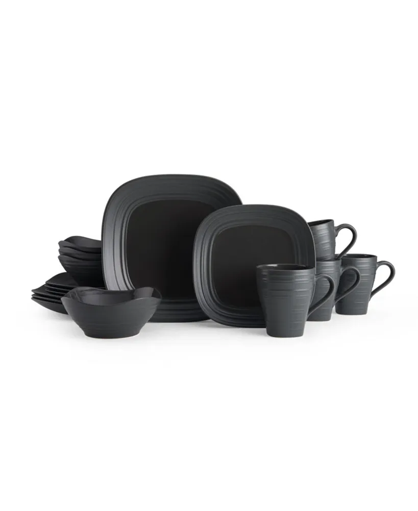 Mikasa Swirl Graphite Square 16 Piece Dinnerware Set, Service for 4