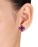 2-Pc. Set Garnet (9-7/8 ct. t.w.) & Amethyst (3-1/3 ct. t.w.) Halo Pendant Necklace & Matching Stud Earrings in Sterling Silver