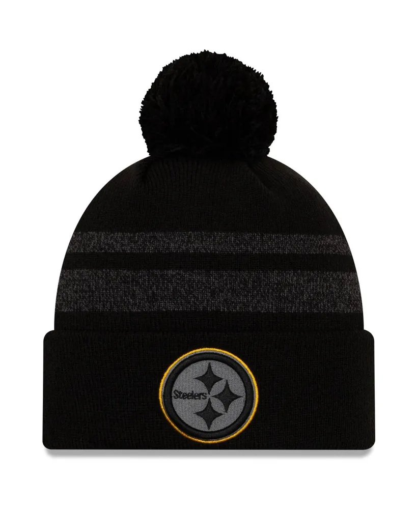 Men's New Era Black Pittsburgh Steelers Dispatch Cuffed Knit Hat With Pom