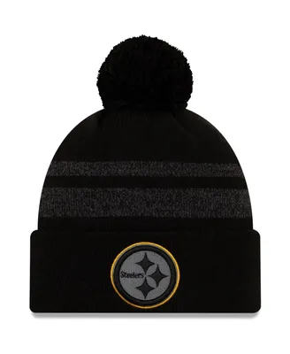 Men's New Era Black Pittsburgh Steelers Dispatch Cuffed Knit Hat With Pom