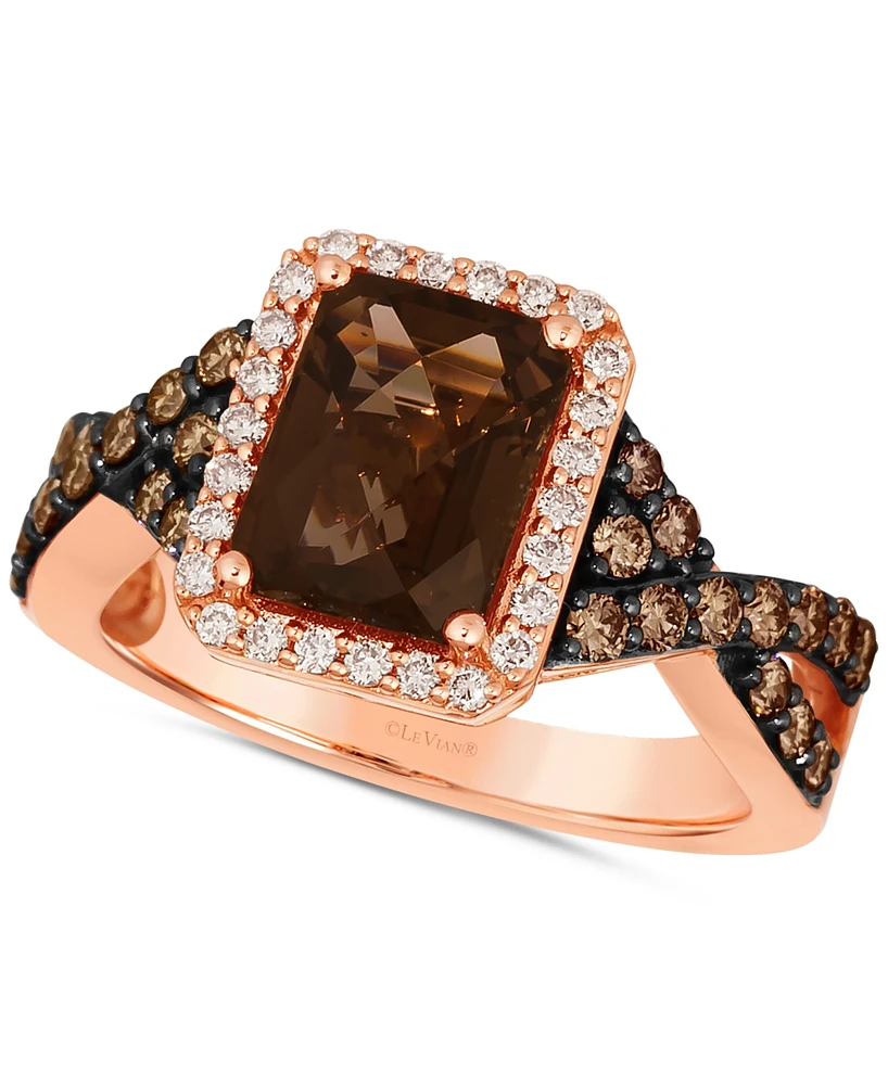 Le Vian Chocolate Quartz (2 ct. t.w.) & Diamond (5/8 ct. t.w.) Halo Twist Ring in 14k Rose Gold