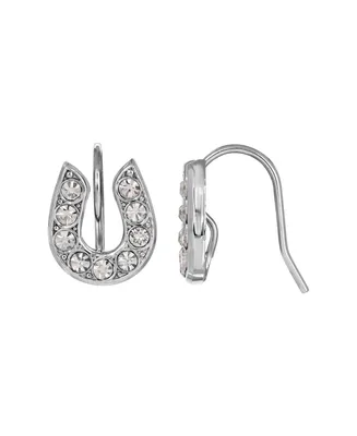 2028 Silver Tone Crystal Horseshoe Wire Earrings