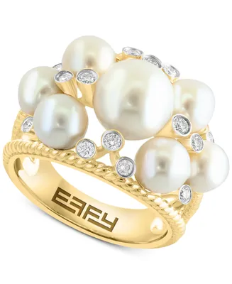 Effy Freshwater Pearl (5-8mm) & Diamond (1/4 ct. t.w.) Openwork Cluster Ring in 14k Gold