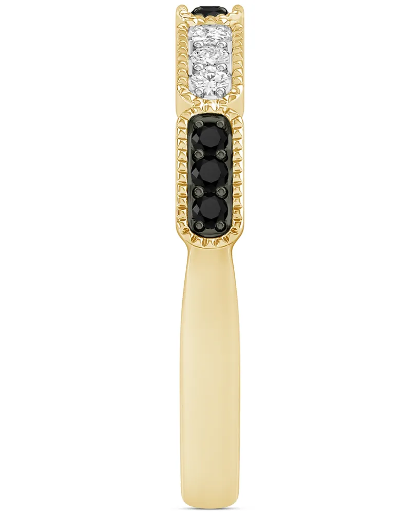 Black Diamond (1/8 ct. t.w.) & White Diamond (1/20 ct. t.w.) Milgrain Band in 14k Gold