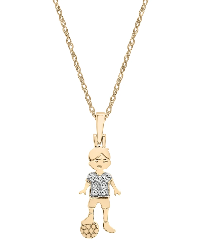 Wrapped Diamond Soccer Boy Pendant Necklace (1/20 ct. t.w.) in 10k Gold, 18" + 2" extender, Created for Macy's