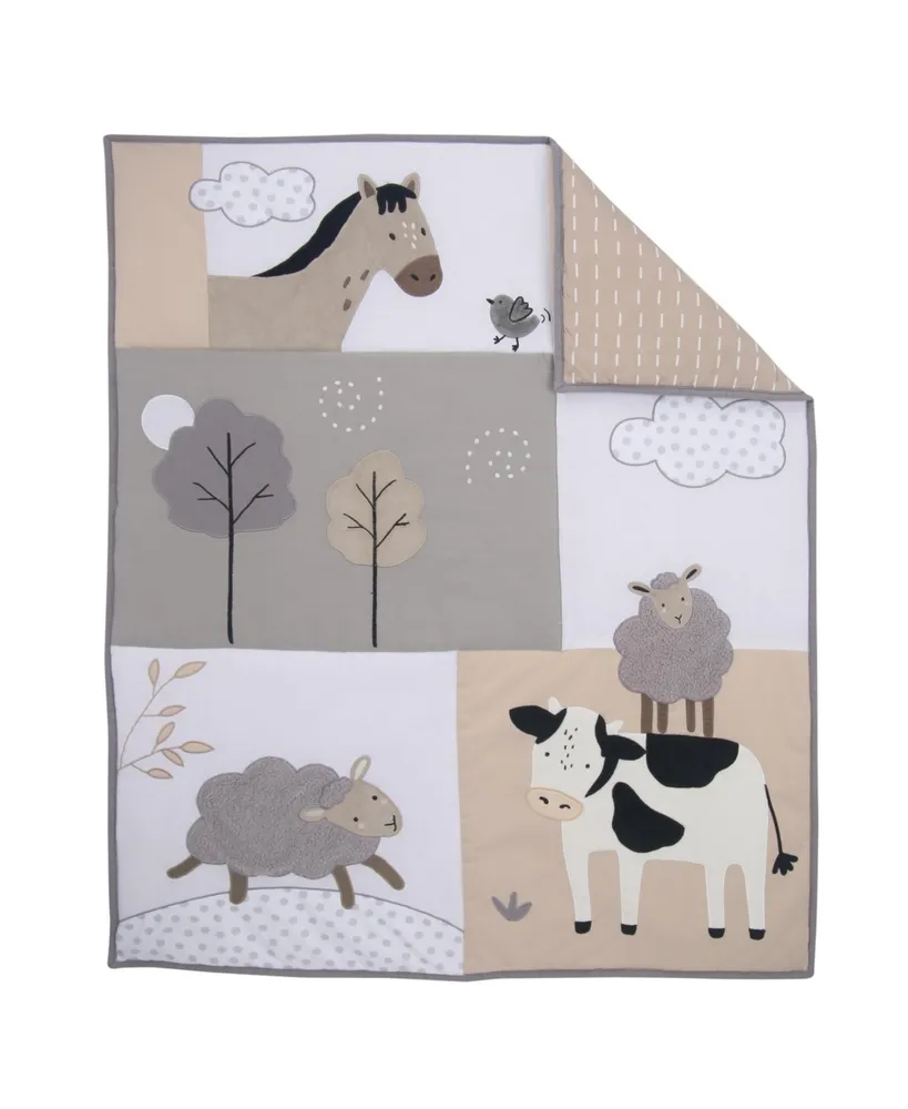 Lambs & Ivy Baby Farm Animals 5-Piece White/Taupe Baby Crib Bedding Set