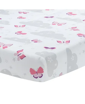 Bedtime Originals Butterfly Kisses Pink/White/Gray Cloud/Star Fitted Crib Sheet