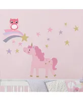 Bedtime Originals Rainbow Unicorn with Owl and Stars Pink/Gold Wall Decals