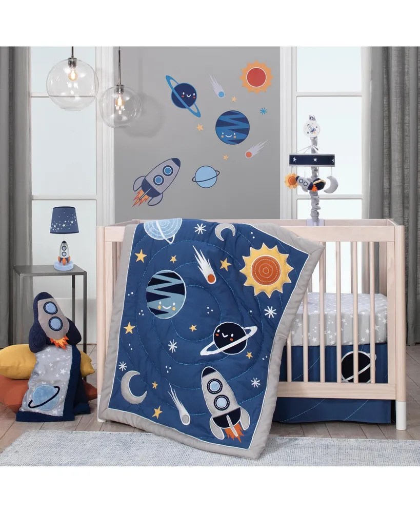 Lambs & Ivy Milky Way Blue/Gray Space Galaxy 4-Piece Nursery Baby Crib Bedding Set