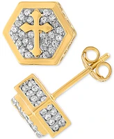 Esquire Men's Jewelry Cubic Zirconia Cross Hexagon Cluster Stud Earrings, Created for Macy's