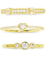 3-Pc. Set Cubic Zirconia Beaded, Heart, & Bezel Stack Rings