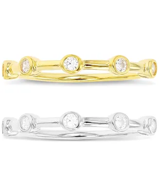 2-Pc. Set Cubic Zirconia Bezel Stack Rings Sterling Silver & 14k Gold-Plate