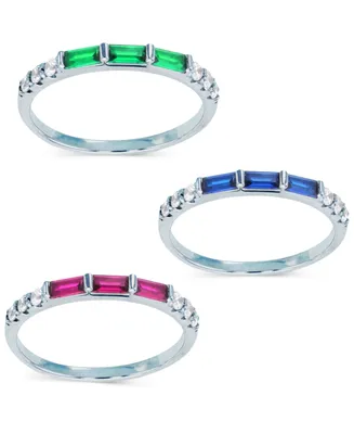 3-Pc. Set Multicolor Cubic Zirconia Baguette Stack Rings Sterling Silver
