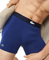 Lacoste Men's Casual Stretch Boxer Brief Set, 3 Pack - Navy Blue, White-Silver