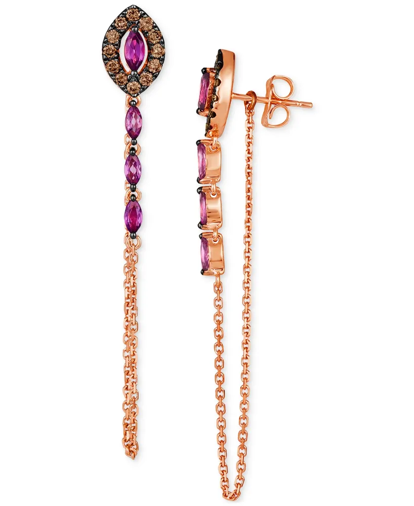 Le Vian Chocolatier Raspberry Rhodolite (3/4 ct. t.w.) & Chocolate Diamonds (3/8 ct. t.w.) Linear Drop Earrings in 14k Rose Gold