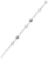 Amethyst (3 ct. t.w.) & Rose Quartz (2-1/4 ct. t.w.) Paperclip Link Bracelet in Sterling Silver - Multi