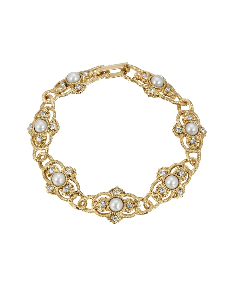 2028 14K Gold Plated Imitation Pearl Link Bracelet