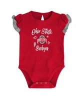 Girls Newborn and Infant Scarlet, Heather Gray Ohio State Buckeyes Too Much Love Two-Piece Bodysuit Set
