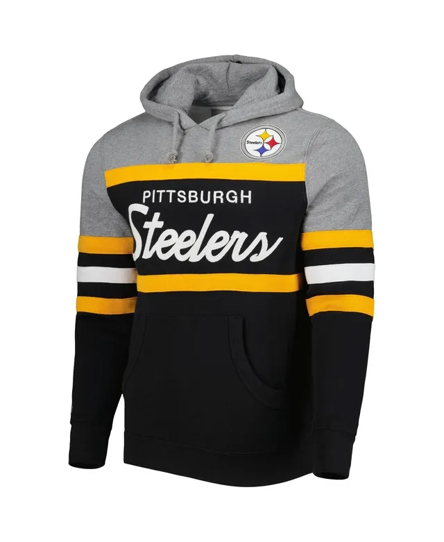 Mitchell & Ness Men's Mitchell & Ness Black and Heathered Gray Pittsburgh  Steelers Head Coach Pullover Hoodie