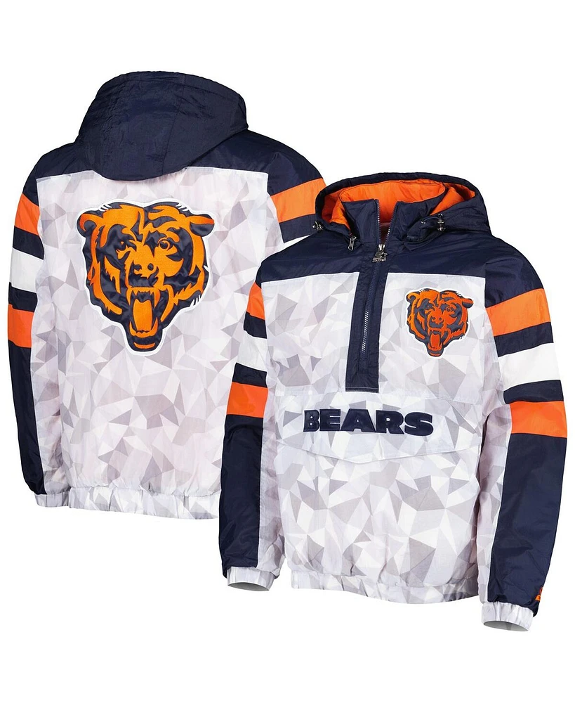 Men's Starter White, Navy Chicago Bears Thursday Night Gridiron Raglan Half-Zip Hooded Jacket