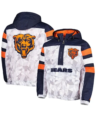 Men's Starter White, Navy Chicago Bears Thursday Night Gridiron Raglan Half-Zip Hooded Jacket
