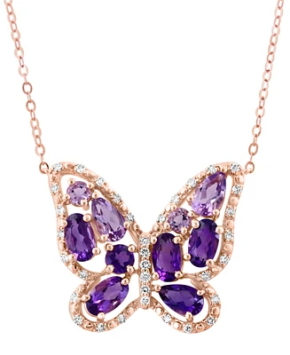Lali Jewels Multi-Gemstone (1-3/4 ct. t.w.) & Diamond (1/8 ct. t.w.) Butterfly Pendant Necklace in 14k Gold, 16" + 2" extender (Also in Amethyst)